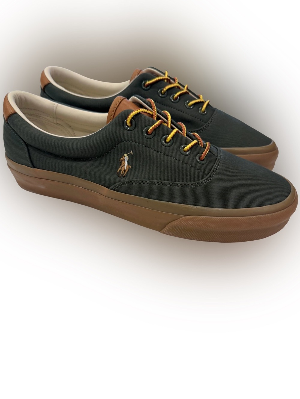 RALPH LAUREN MEN’S VAUGHN CANVAS/ LEATHER SNEAKER FLESH PONY SZ 9 NEW